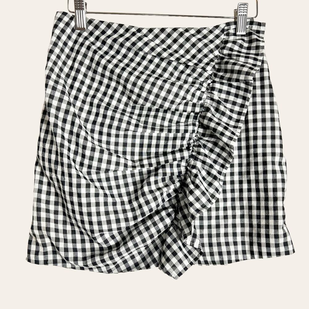 Lovers + Friends Lisa Black White Gingham Print Ruffled Mini Skirt Size Small